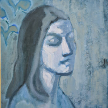 Painting titled "Blue portrait" by Yuliya Bardun, Original Artwork, Oil Mounted on Wood Stretcher frame