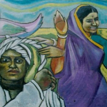 Painting titled "Pagri and Pelican" by Barindam Bose, Original Artwork, Oil