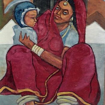 Pittura intitolato "Mother India" da Barindam Bose, Opera d'arte originale, Olio