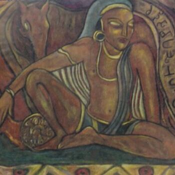 Pintura titulada "The King Ashoka" por Barindam Bose, Obra de arte original, Oleo