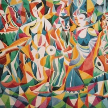 Schilderij getiteld "Carnival on Saraswa…" door Barindam Bose, Origineel Kunstwerk, Olie