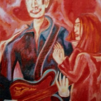 Pittura intitolato "Red Guitar" da Barindam Bose, Opera d'arte originale, Olio
