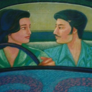 Painting titled "Love on wheel" by Barindam Bose, Original Artwork, Oil