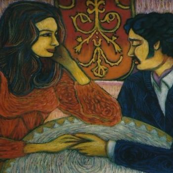 Malerei mit dem Titel "Moonlight Romance" von Barindam Bose, Original-Kunstwerk, Öl