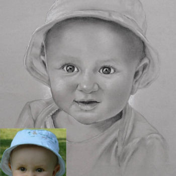 Drawing titled "bebe-chapeau.jpg" by Karmailo, Original Artwork, Charcoal