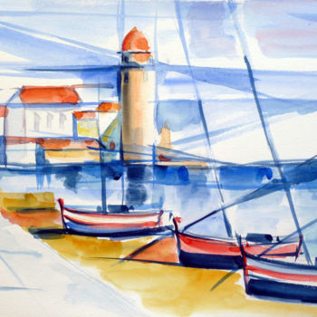 Painting titled "Collioure" by Karmailo, Original Artwork, Watercolor