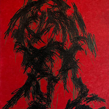 Malerei mit dem Titel "Red Portrait II" von Ihar Barkhatkou, Original-Kunstwerk, Öl