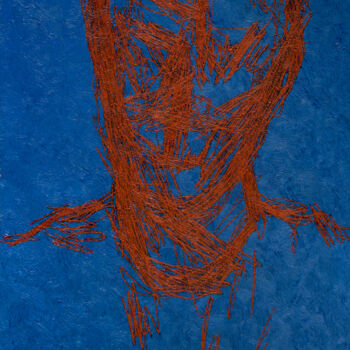 Painting titled "Portrait in Blue an…" by Ihar Barkhatkou, Original Artwork, Oil Mounted on Wood Stretcher frame