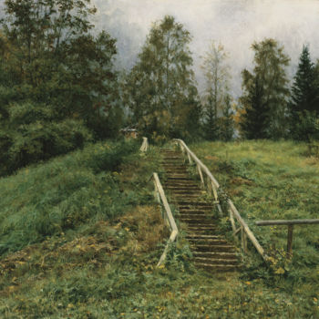 Schilderij getiteld "Old staircase" door Igor Barkhatkov, Origineel Kunstwerk, Olie