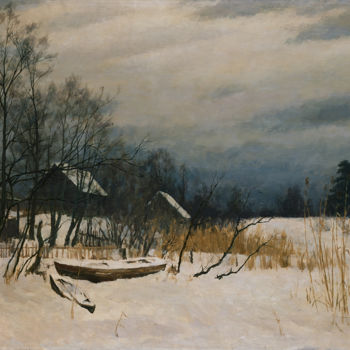 Painting titled "Winter on Lake Msti…" by Igor Barkhatkov, Original Artwork, Oil