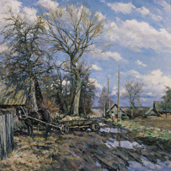 Painting titled "Spring in Khoruzhi" by Igor Barkhatkov, Original Artwork, Oil