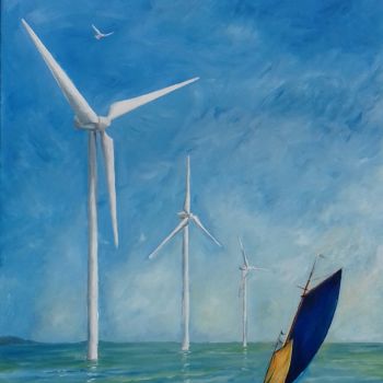 Peinture intitulée "Moulins à vent d'Ou…" par Flachet, Œuvre d'art originale, Huile