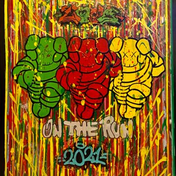 Schilderij getiteld "Love on the run" door Baroke, Origineel Kunstwerk, Acryl Gemonteerd op Frame voor houten brancard