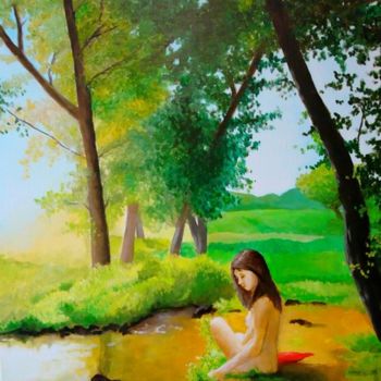 Painting titled "le ruisseau" by Baron, Original Artwork, Oil