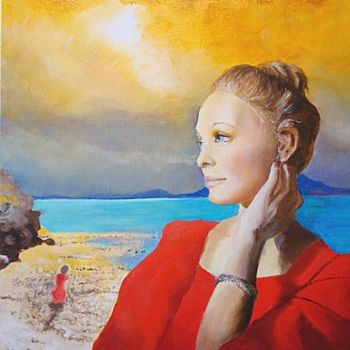 Peinture intitulée "la dame rouge" par Baron, Œuvre d'art originale, Huile
