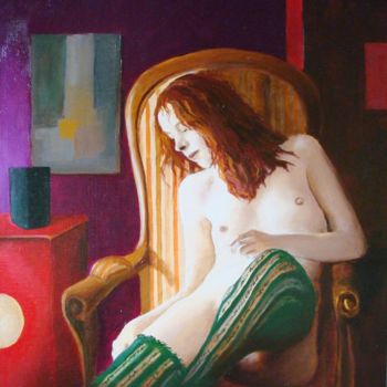 Painting titled "nu au fauteuil" by Baron, Original Artwork, Oil