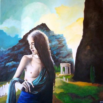 Painting titled "la montagne bleue" by Baron, Original Artwork, Oil