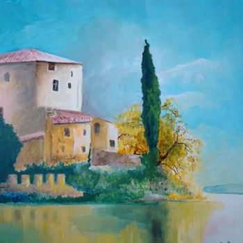 Painting titled "la maison du lac" by Baron, Original Artwork, Oil