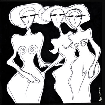 Disegno intitolato "les-trois-belles.jpg" da René Barranco, Opera d'arte originale, Inchiostro