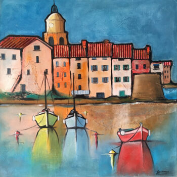 Painting titled "Port de La Ponche" by René Barranco, Original Artwork, Oil