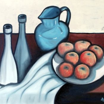 Painting titled "Pommes" by René Barranco, Original Artwork, Oil