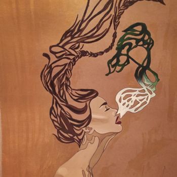Disegno intitolato "Smoke girl.jpeg" da Knarik Barsegyan, Opera d'arte originale