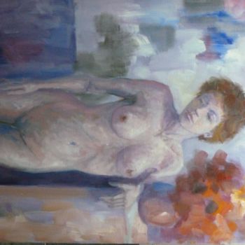 Painting titled "Model bij bloemstuk." by Bart Buijsen, Original Artwork, Oil