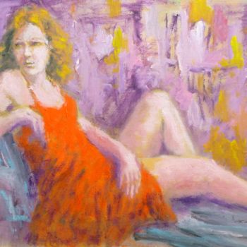 Painting titled "Lady in red." by Bart Buijsen, Original Artwork, Acrylic