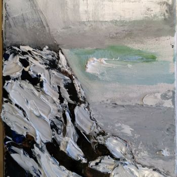 Malerei mit dem Titel "bergtop in de mist" von Bart Verbrugge, Original-Kunstwerk, Öl