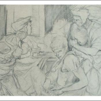 Drawing titled "Three Male Figures" by Bartek Radziejewski, Original Artwork