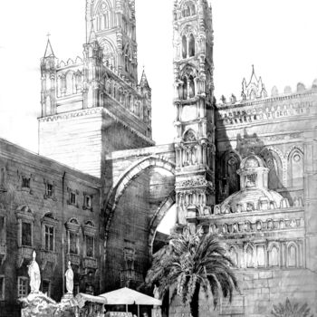 Disegno intitolato "Katedra w Palermo" da Bartłomiej Piszczek, Opera d'arte originale, Matita