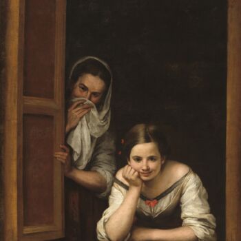 Painting titled "Deux Femmes à la fe…" by Bartolomé Esteban Murillo, Original Artwork, Oil