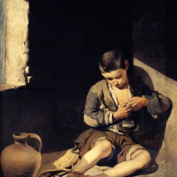 Pittura intitolato "Le Jeune Mendiant" da Bartolomé Esteban Murillo, Opera d'arte originale, Olio