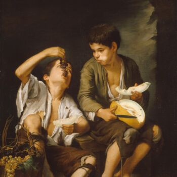 Pittura intitolato "Les Mangeurs de mel…" da Bartolomé Esteban Murillo, Opera d'arte originale, Olio