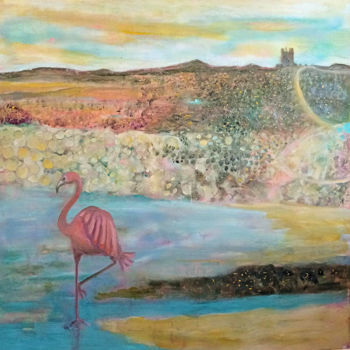 Картина под названием "pink Flamingo" - Nalini Shanthi Cook, Подлинное произведение искусства, Масло