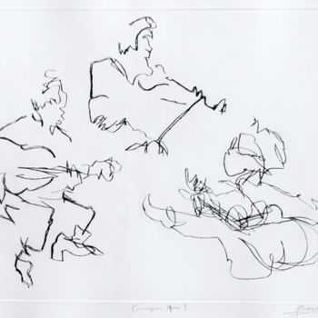 Gravures & estampes intitulée "Croquis-Qui I" par Lionel Bascoulard, Œuvre d'art originale