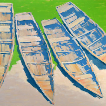 Malarstwo zatytułowany „4 old boats” autorstwa Rogin Viacheslav (Bashlyk), Oryginalna praca, Olej