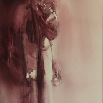 Painting titled "Parting - The Waiti…" by Basil Cooray, Original Artwork, Watercolor Mounted on Glass