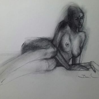 Painting titled "Solitude - Beauty i…" by Basil Cooray, Original Artwork, Charcoal Mounted on Glass