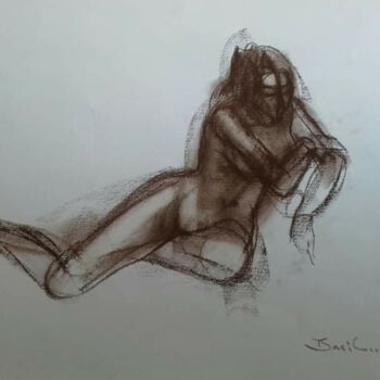Painting titled "Solitude - The Hour…" by Basil Cooray, Original Artwork, Charcoal Mounted on Glass