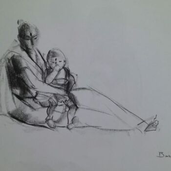 Картина под названием "Solitude - Love of…" - Basil Cooray, Подлинное произведение искусства, Древесный уголь Установлен на…