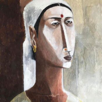 Painting titled "Beautiful Stranger…" by Basil Cooray, Original Artwork, Acrylic Mounted on Other rigid panel