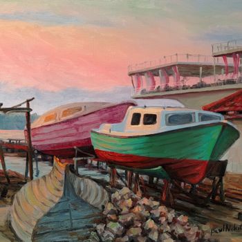 Painting titled "Old boats" by Basil Nikitin, Original Artwork, Oil