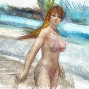 Drawing titled "girl on beach-penci…" by Basilo Enesto, Original Artwork