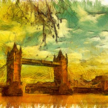 Desenho intitulada "london-tower-bridge…" por Basilo Enesto, Obras de arte originais