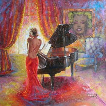 Painting titled "The Lady in Red" by Natalia Basova, Original Artwork, Oil