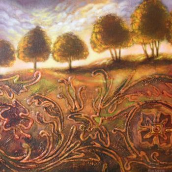 Pintura intitulada "golden landscape2" por Natalia Basova, Obras de arte originais
