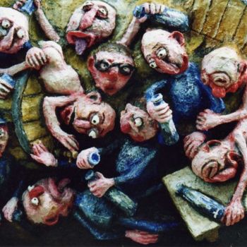 Scultura intitolato "la fête à la cave" da Burnel Philippe, Opera d'arte originale