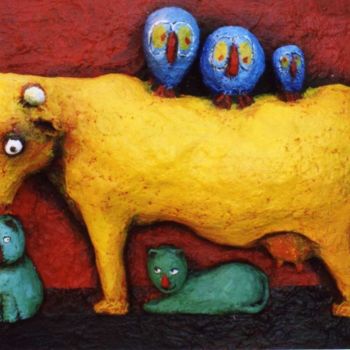 Sculpture intitulée "La vache jaune" par Burnel Philippe, Œuvre d'art originale