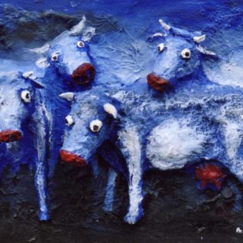 Scultura intitolato "Les vaches bleues." da Burnel Philippe, Opera d'arte originale